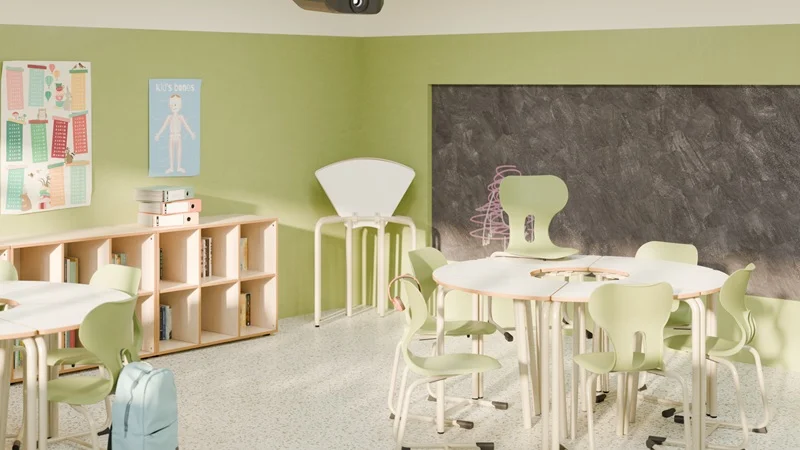 Chaise scolaire empilable avec appui sur table
